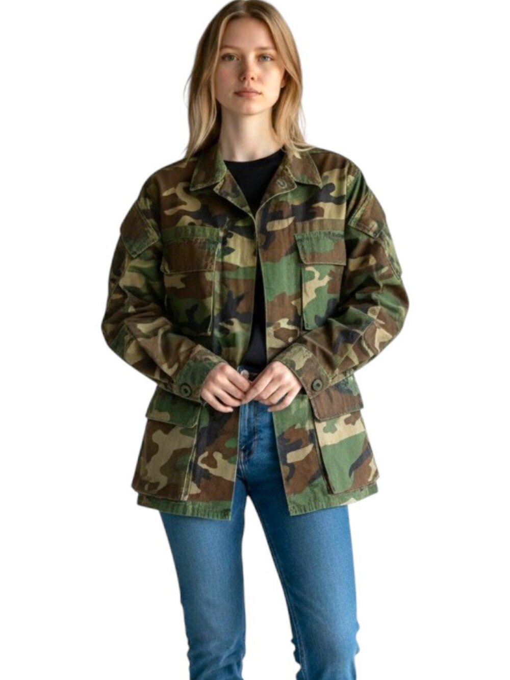 US Military Woodland Camo BDU Combat Jacket Shirt Small Regular Ripstop Vintage